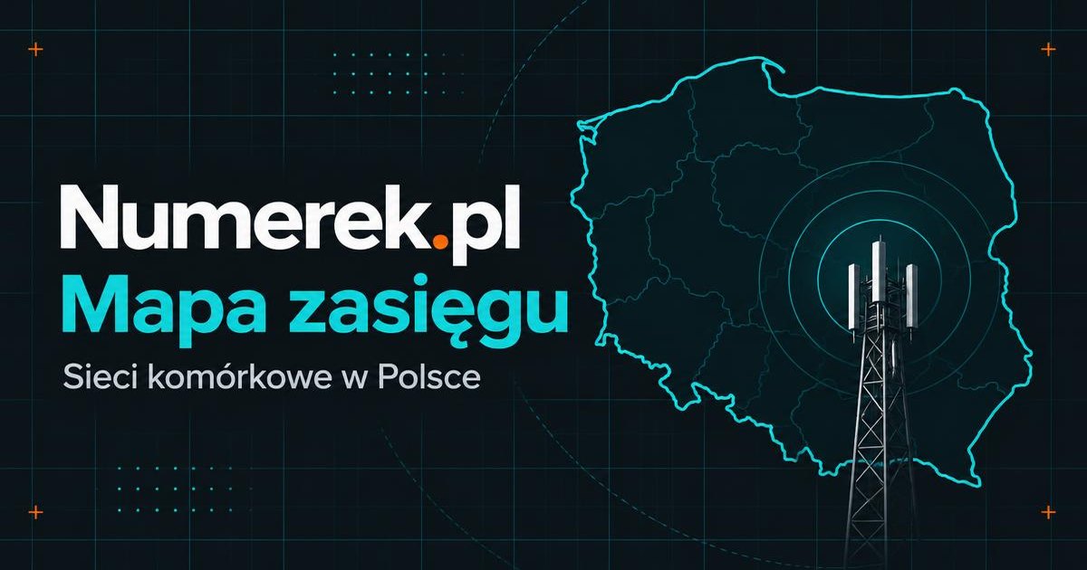 Numerek.pl – mapa zasięgu; symboliczna ilustracja Polski i nadajnika, nie pomiar zasięgu
